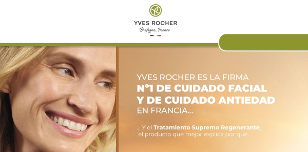 Yves Rocher es la firma  nº1 de cuidado facial y de cuidado antiedad en Francia y el tratamiento supremo regenerant.